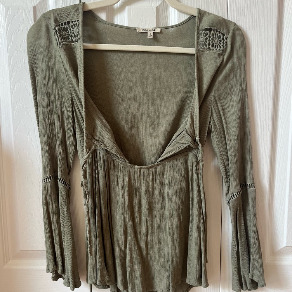 Women’s Olive Green Boho Tie-Front Top